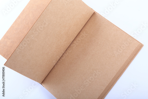 open book paper blank page rough texture on white background