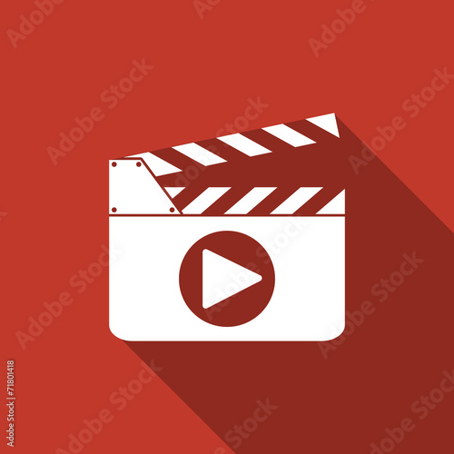 film slate play button icon with long shadow