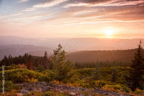 Obraz zachód słońca ze szczytu góry