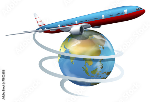A plane travelling around the globe