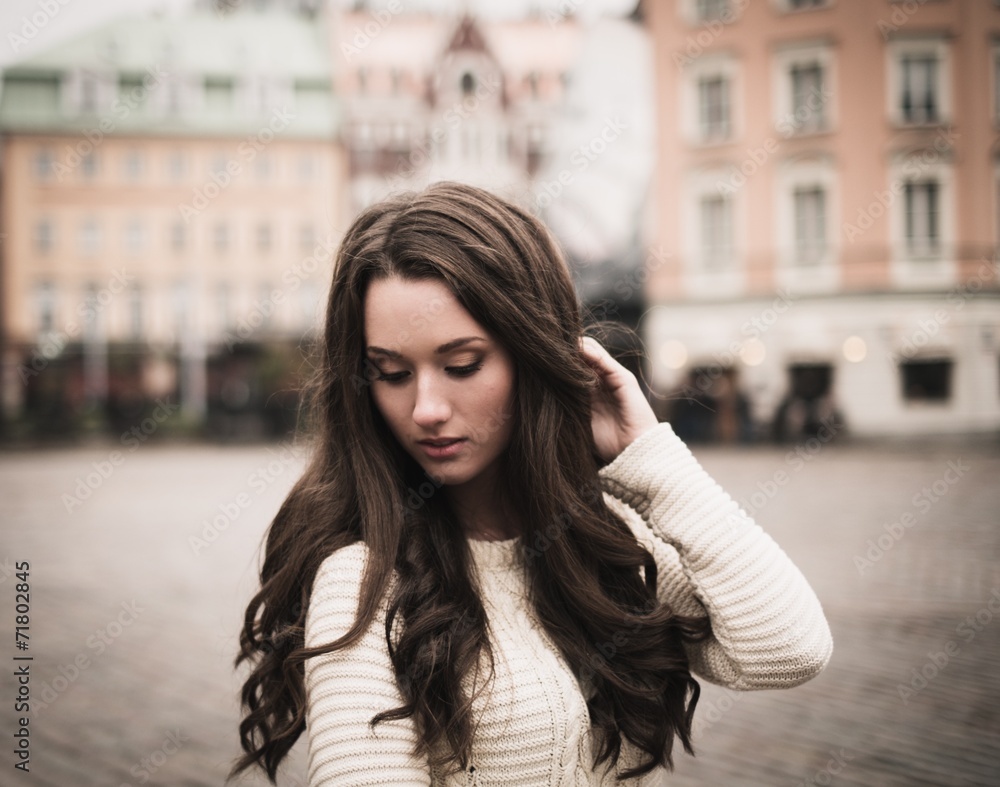 Beautiful girl in old european town Beautiful girl in old european town