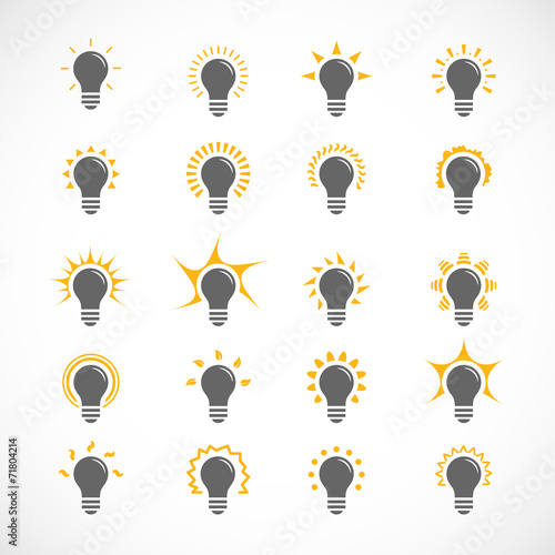 Set of 25 ligt bulb icons, symbol of ideas