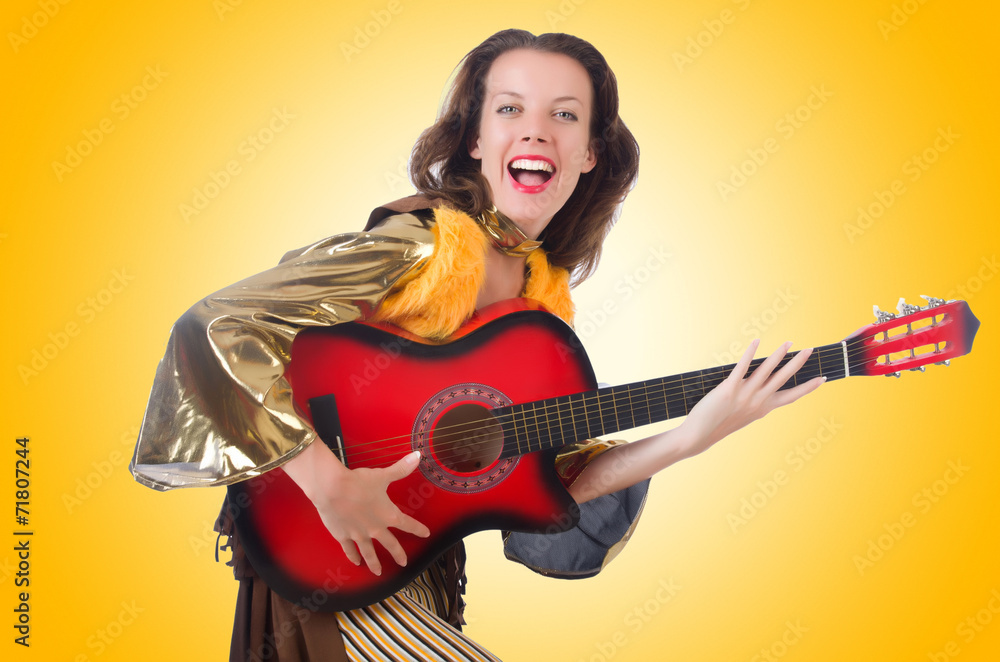 Woman with guitar in mexican clothing Woman with guitar in mexican clothing