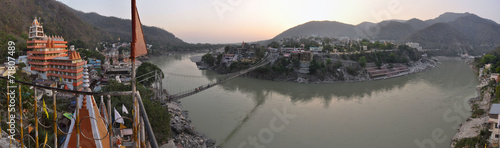 Holy Ganges river in Rishikesh with Hindu temples