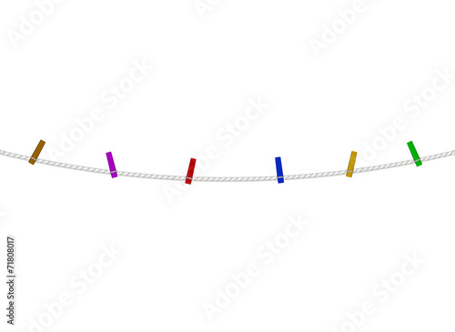 Coloured clothespins on white rope