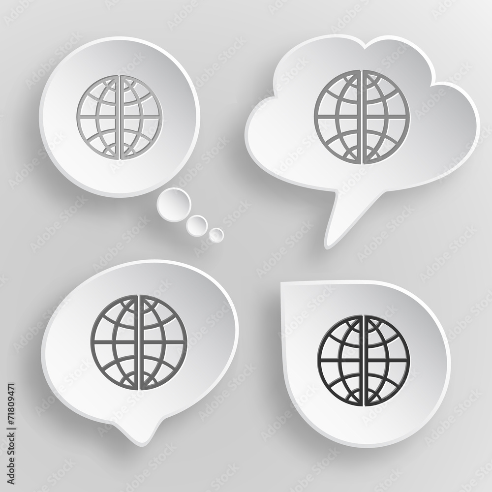 Globe. White flat vector buttons on gray background. Globe. White flat vector buttons on gray background.
