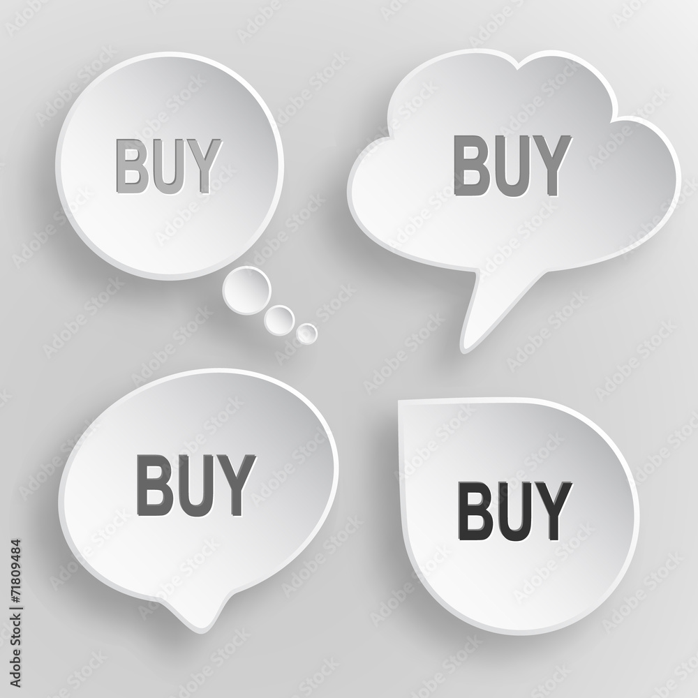 Buy. White flat vector buttons on gray background. Buy. White flat vector buttons on gray background.