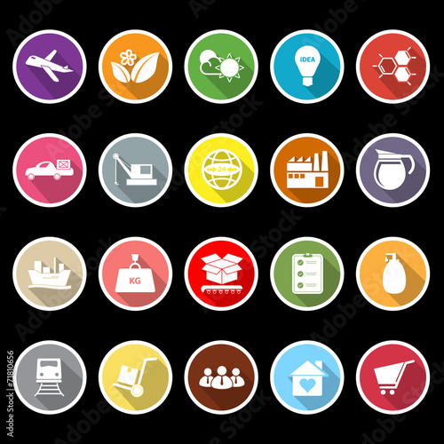Supply chain and logistic flat icons with long shadow