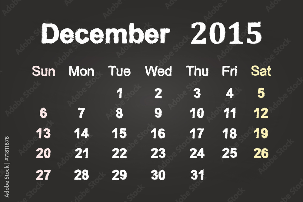 December Month 2015 Calendar On Blackboard December Month 2015 Calendar On Blackboard