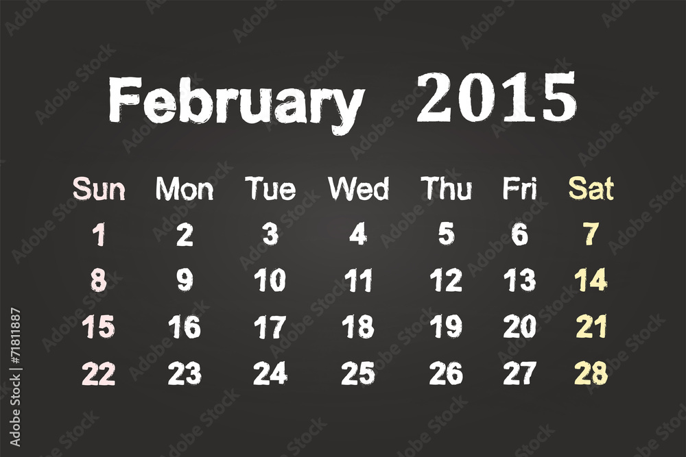 February Month 2015 Calendar On Blackboard February Month 2015 Calendar On Blackboard