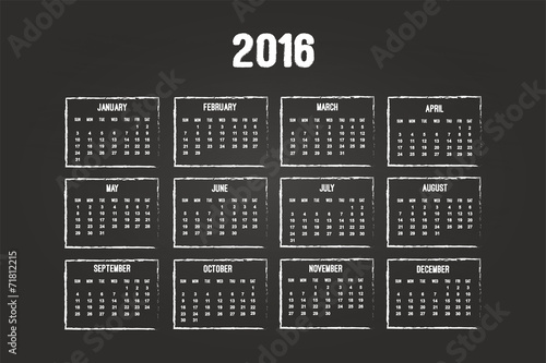 Calendar Of Year 2016 On Blackboard