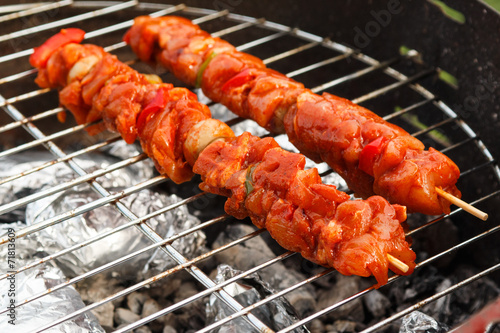 Charcoal barbecue ribs and kebabs.
