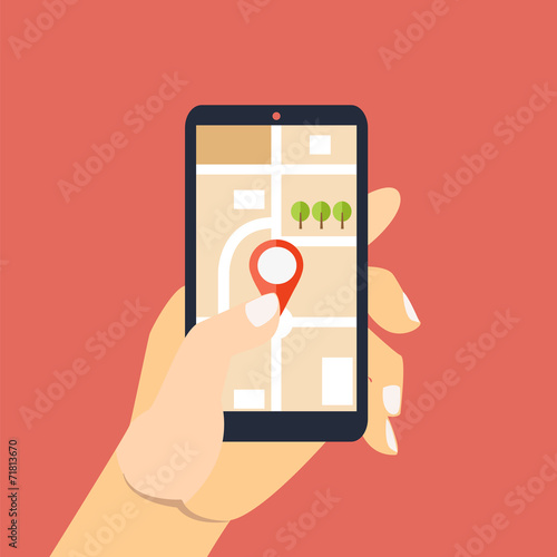 Mobile gps navigation. Hand holding smartphone