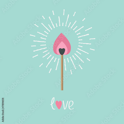 Burning love match fire light shining Love  Flat 