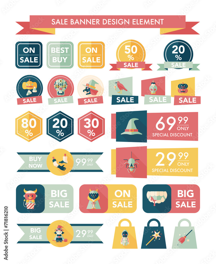 Halloween sale banner design flat background set, eps10 Halloween sale banner design flat background set, eps10