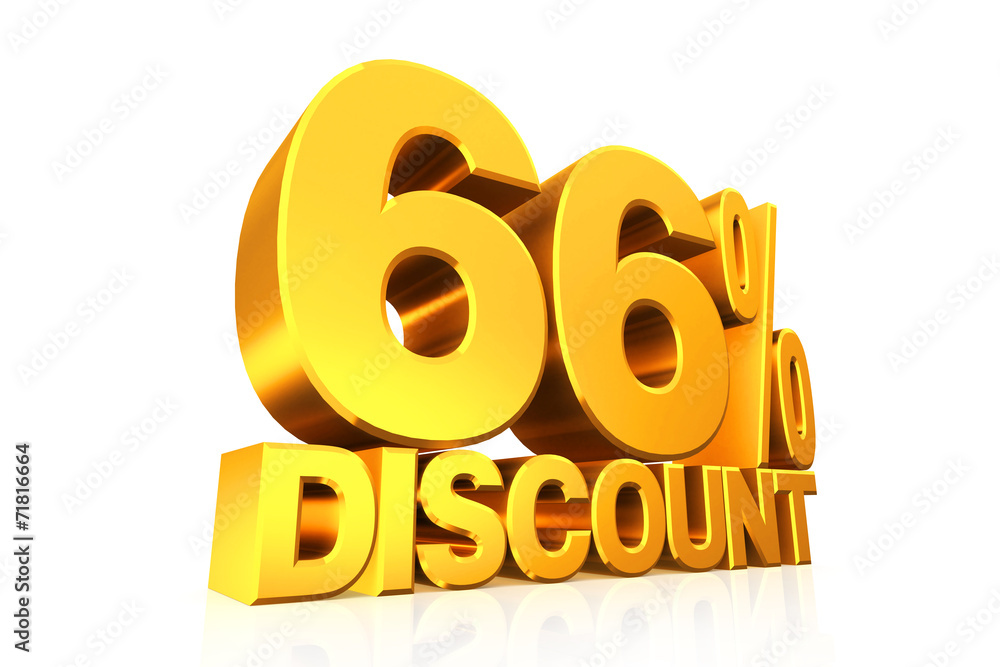 3D render gold text 66 percent discount. 3D render gold text 66 percent discount.