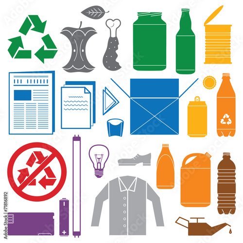 vector solid colors recycling and various waste color icons