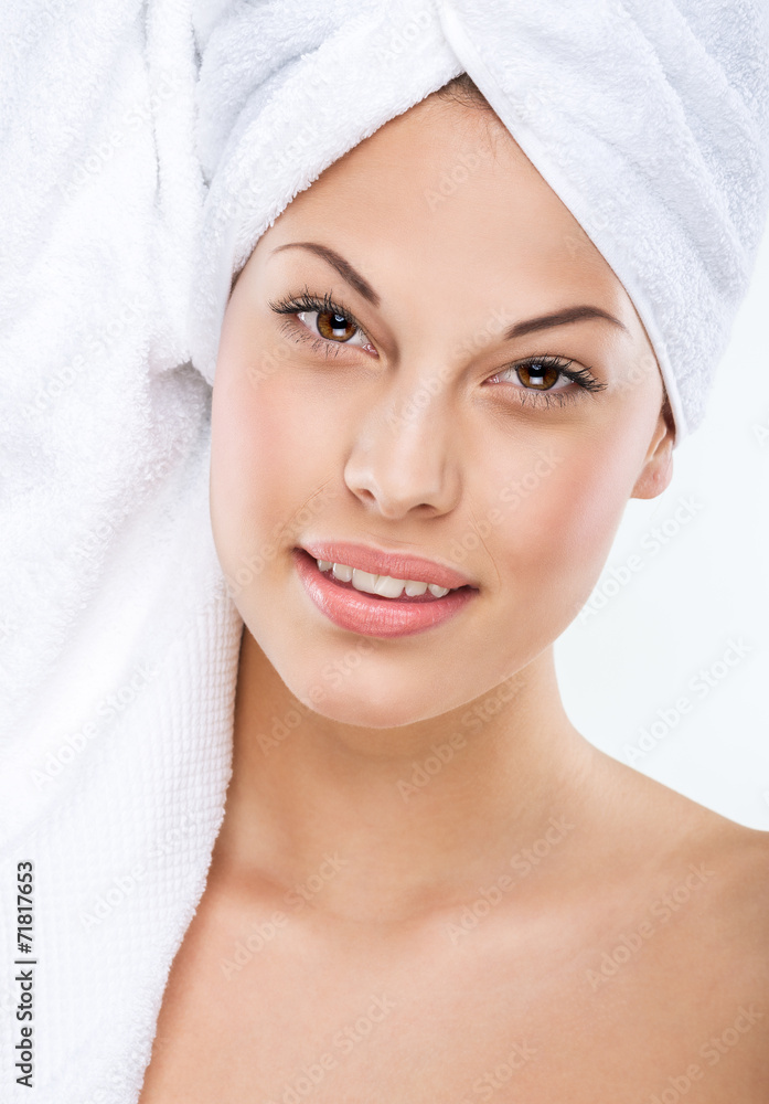 Beautiful Girl After Bath Touching Her Face. Beautiful Girl After Bath Touching Her Face.