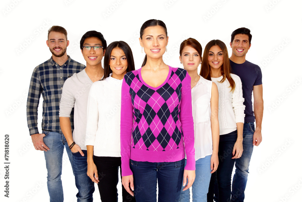 Obraz premium Portrait of a smiling group people over white background