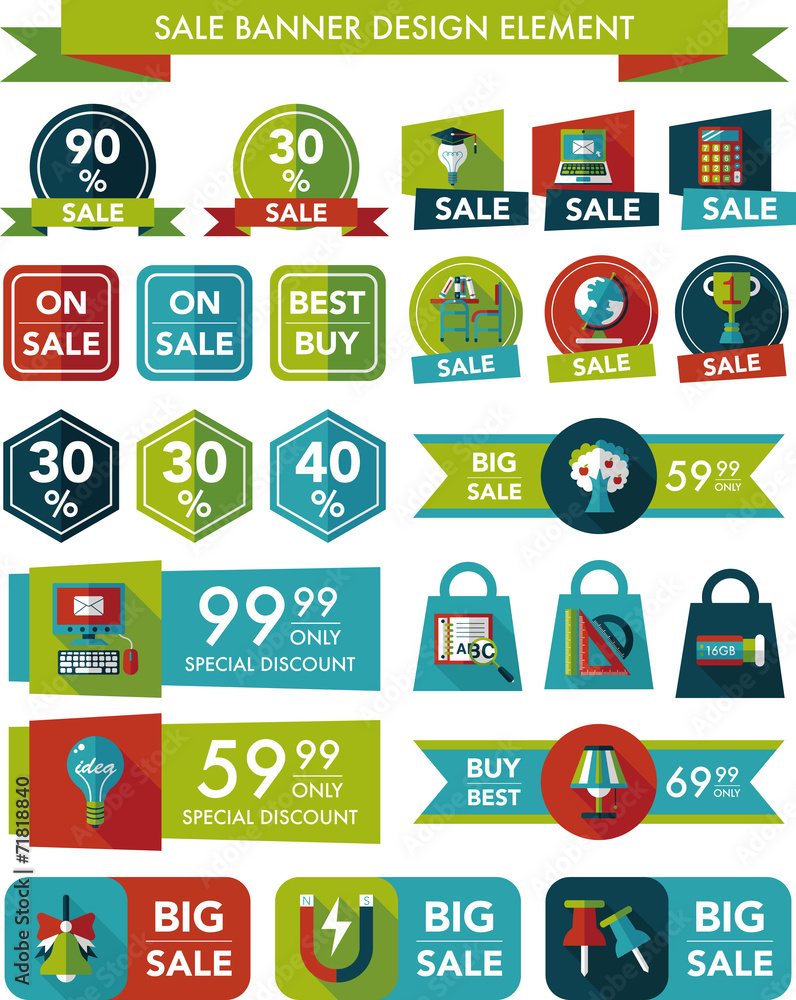 School sale banner design flat background set, eps10 School sale banner design flat background set, eps10