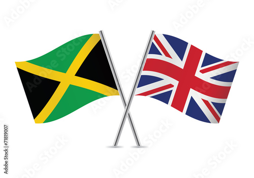 British and Jamaican flags. Vector illustration.