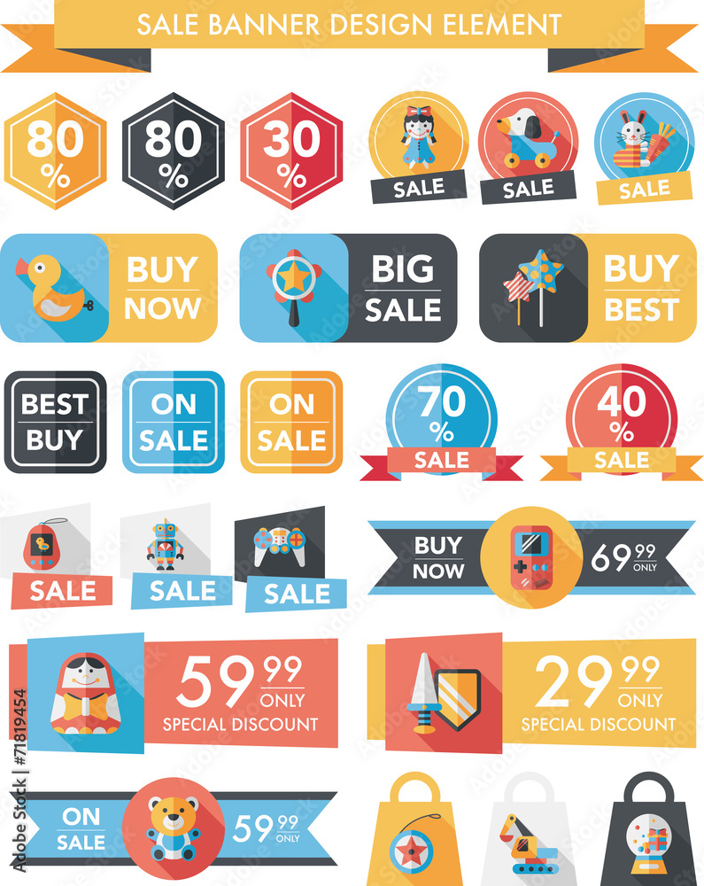 Toy sale banner design flat background set, eps10 Toy sale banner design flat background set, eps10