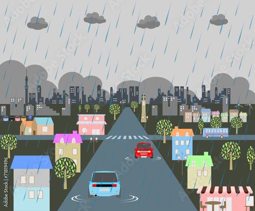 雨の街