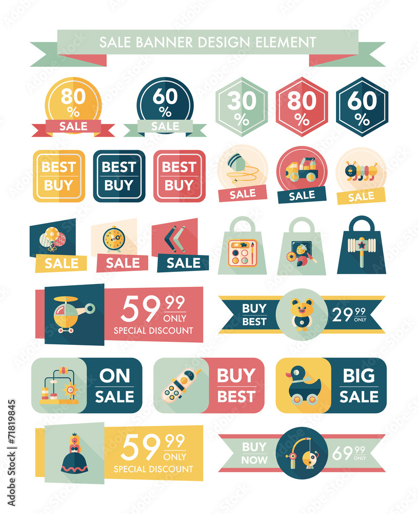 Toy sale banner design flat background set, eps10 Toy sale banner design flat background set, eps10
