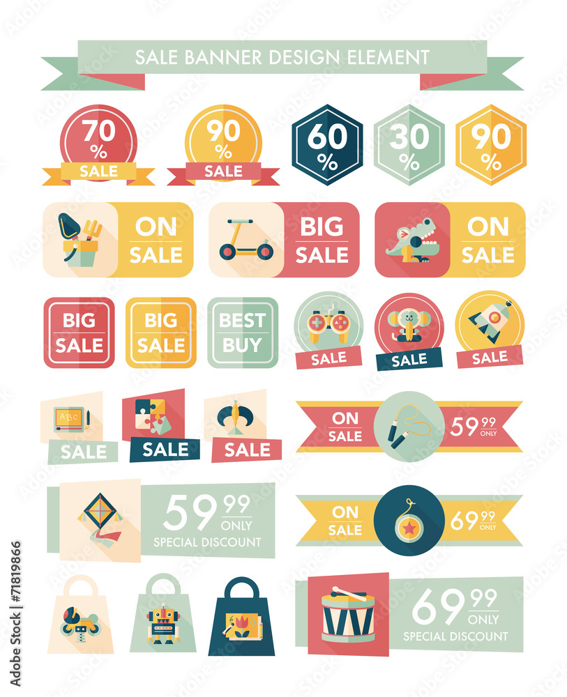 Toy sale banner design flat background set, eps10 Toy sale banner design flat background set, eps10