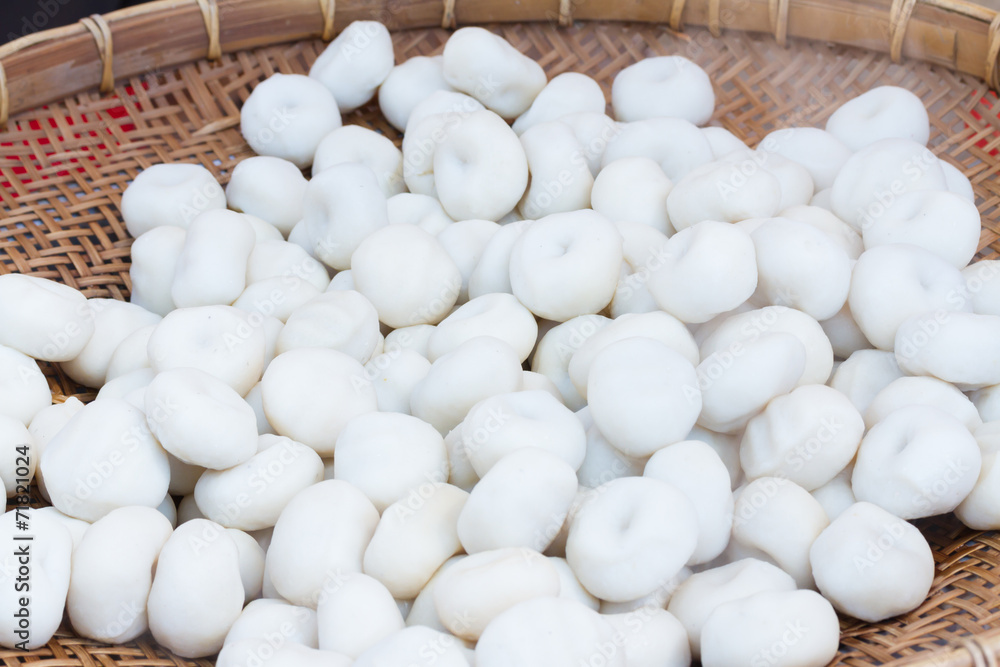 Steamed fish balls in bamboo plate Steamed fish balls in bamboo plate