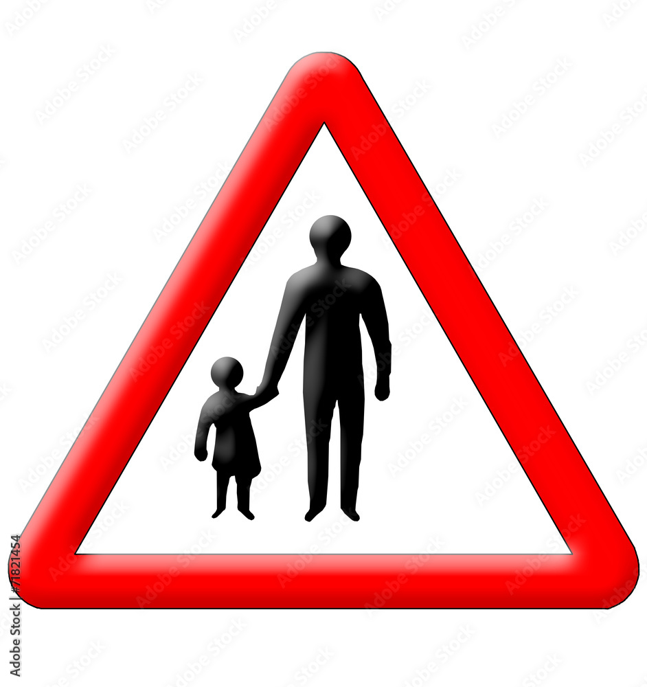 Children with parents crossing traffic sign Children with parents crossing traffic sign