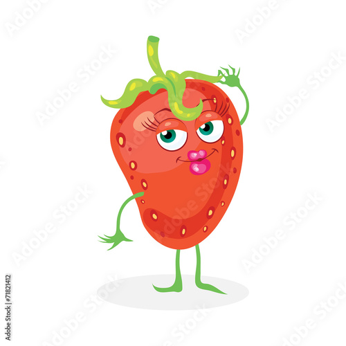 Cute strawberry on a white background. Vector character.