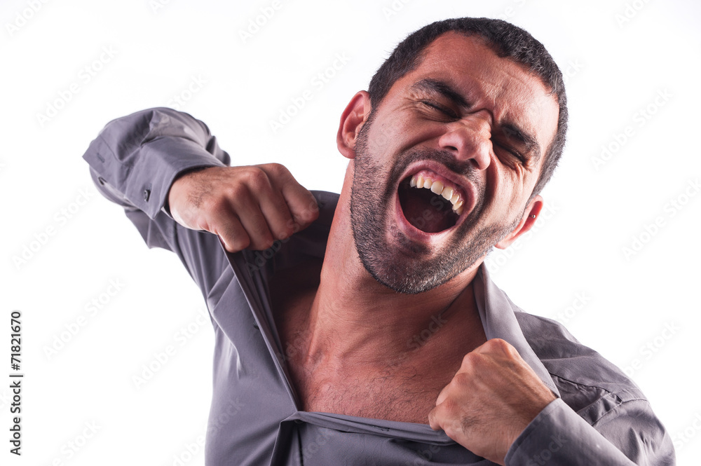 man screaming and ripping his shirt Stock Photo | Adobe Stock