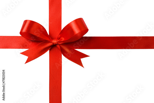Gift silk bow of red ribbon isolated on white background