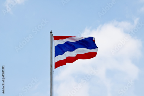 Flag of Thailand waving with blue sky