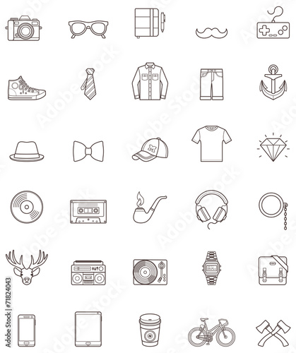 Hipster contour icon set