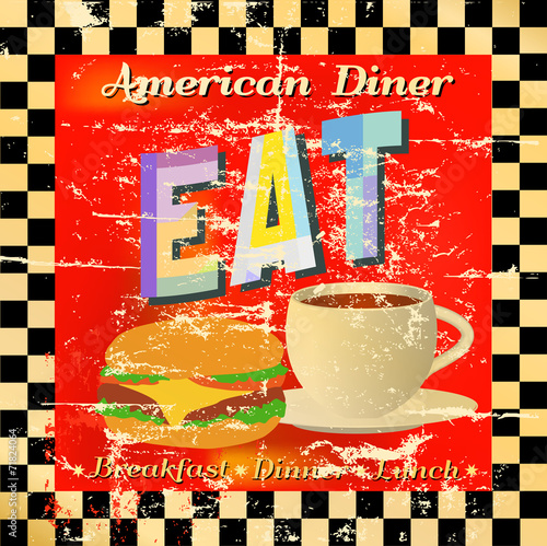 retro diner sign, worn and weathered, vector eps