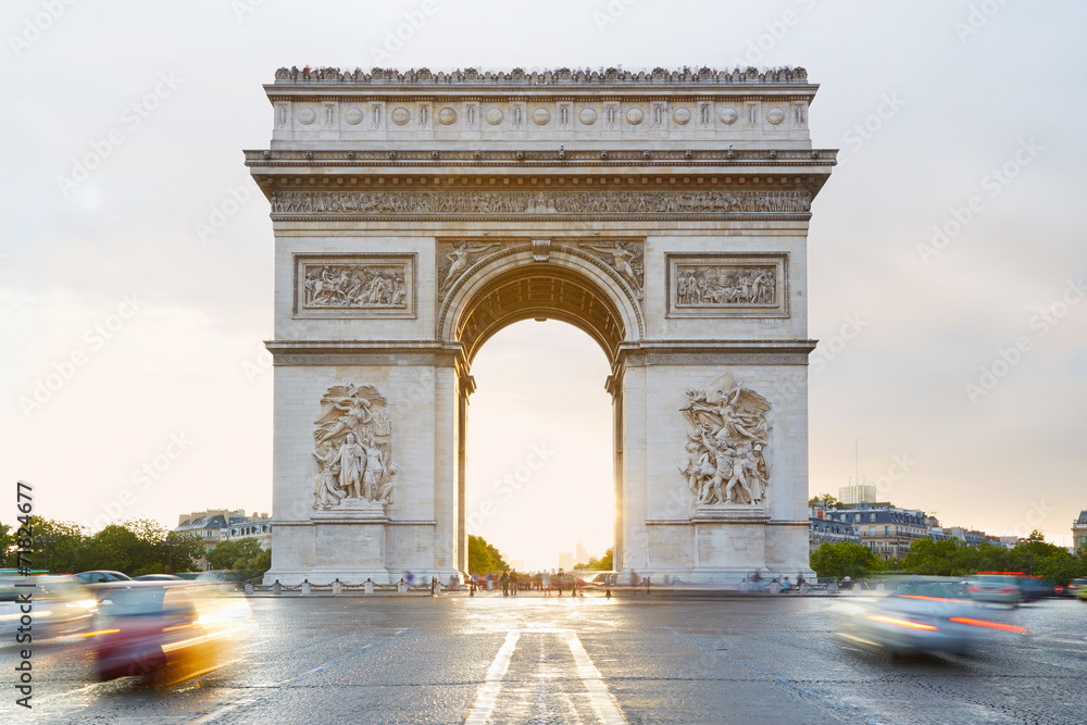 Arc de Triomphe in Paris, sunlight