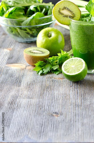Healthy green smoothie beverage with spinach and celery copy spa