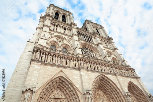 Notre Dame cathedral in Paris, low angle view