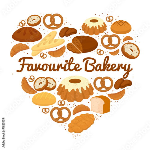 Heart shaped cakes  sweets and bread badge