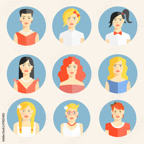 Flat icons with portraits of fashionable women
