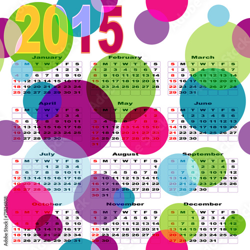Calendar with bright colored balls