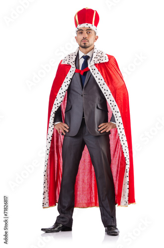 King businessman isolated on the white