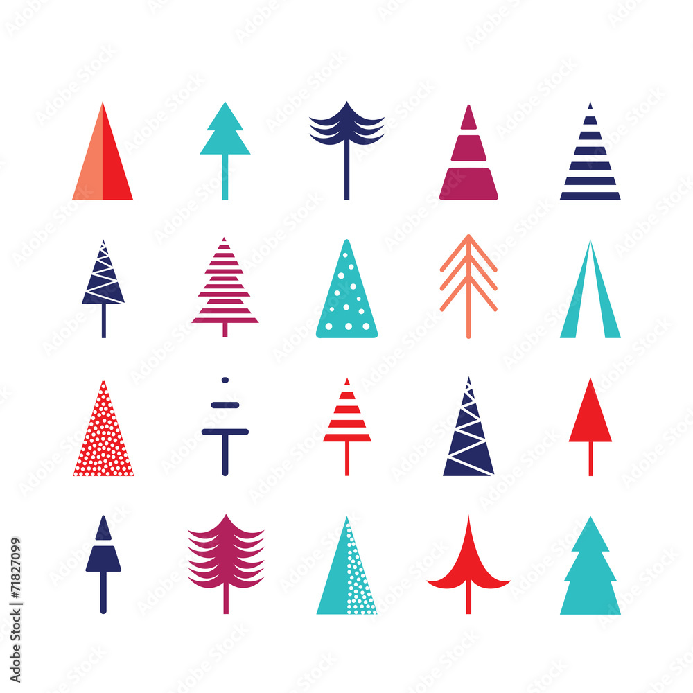 Christmas tree set. Icons for web. New Year, Christmas