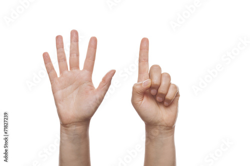 Counting Hand isolated over white background photo
