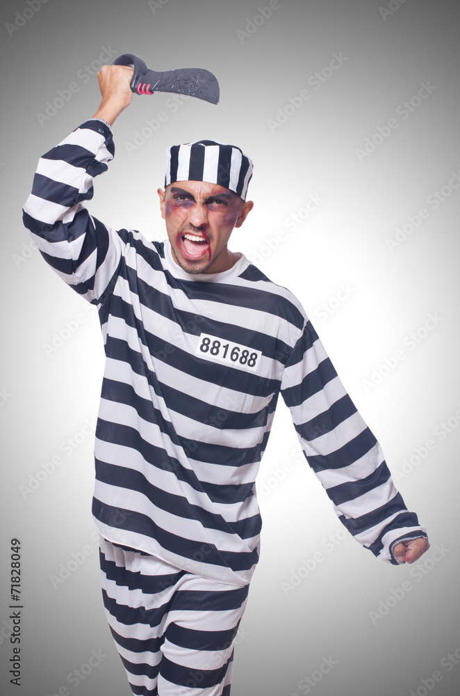 Prisoner with knife isolated on white Prisoner with knife isolated on white