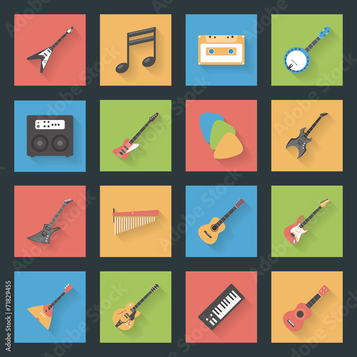 Musical Instruments flat icons set