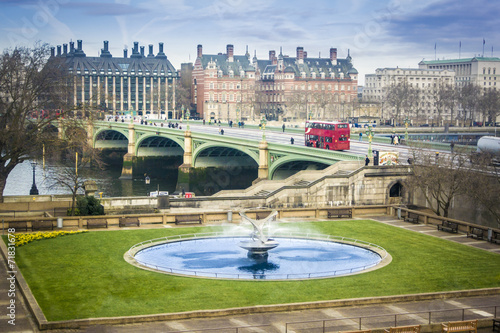 Water Fountain and London Bus photo