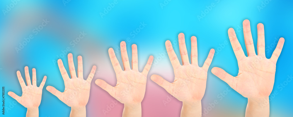 People's hands on bright background People's hands on bright background